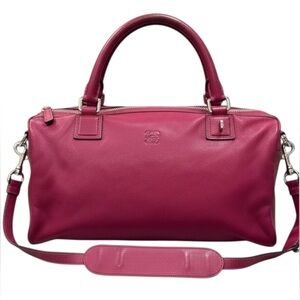 LOEWE Raspberry Fuchsia Leather Amazona 32 2way Duffel Boston Bag Ex++ Auth